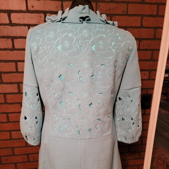 Vintage Sharon Young turquoise blue cutwork wool jacket. Fully lined. Size Med - Picture 2 of 12